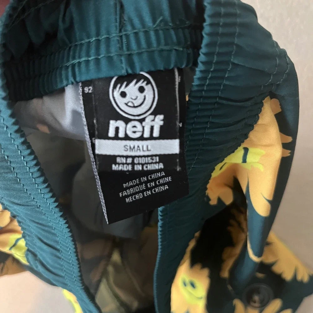 Neff Mens Sunflower Dazey Smiley Face Swim Trunks Teal Green Board Shorts Small